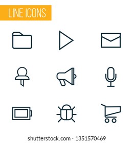 User icons line style set with letter, amplifier, virus and other audio elements. Isolated vector illustration user icons.