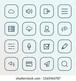 User icons line style set with card, storage, cloud and other user
 elements. Isolated vector illustration user icons.