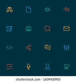 User icons line style set with social, equalizer, binocular and other file elements. Isolated vector illustration user icons.