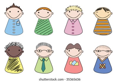 User icons on white. Illustrator vector image. Please visit my portfolio for girls icons.