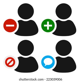 User icons with remove, add, mute - ban and chat - pm symbols