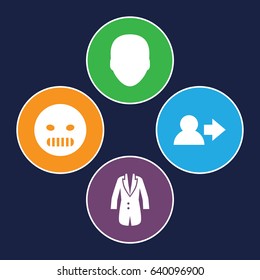 User icons set. set of 4 user filled icons such as face, angry emot, jacket