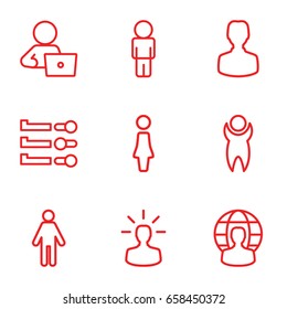 User icons set. set of 9 user outline icons such as woman, man with laptop, man