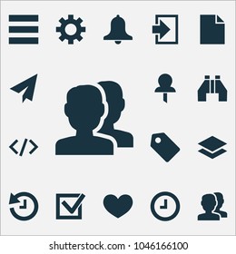 User icons set with alarm, wait, badge and other tag elements. Isolated vector illustration user icons.