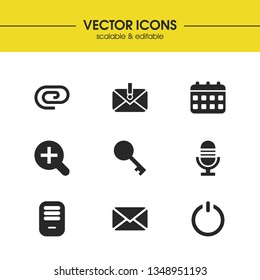 User icons set with attach file, mail and delete document elements. Set of user icons and switch on concept. Editable vector elements for logo app UI design.