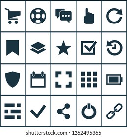 User icons set with battery, share, checkmark and other screenshot elements. Isolated vector illustration user icons.