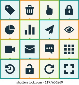 User icons set with chart, badge, lock and other application elements. Isolated vector illustration user icons.