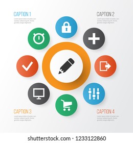 User icons set with checkmark, display, cart and other close elements. Isolated vector illustration user icons.