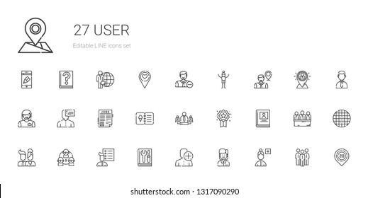 User Icons Set. Collection Of User With Add User, Employee, Manual, List, Team, Users, Biography, Badge, Menu, Job Search, Woman, Man, Placeholder. Editable And Scalable Icons.