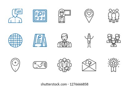 user icons set. Collection of user with badge, notification, employee, ar glasses, placeholder, team, man, menu, grid, group, guide. Editable and scalable user icons.