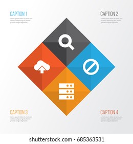 User Icons Set. Collection Of Forbidden, Magnifier, Datacenter And Other Elements. Also Includes Symbols Such As Magnifier, Ban, Load.