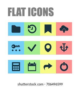User Icons Set. Collection Of Forward, Armature, Deadline And Other Elements. Also Includes Symbols Such As Date, Bookmark, Iron.