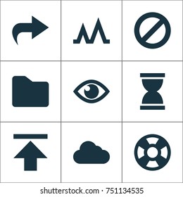 User Icons Set. Collection Of Forward , Sandglass, Forbidden Elements. Also Includes Symbols Such As Lifeguard, Loading, Ahead.