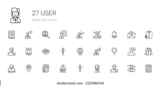 user icons set. Collection of user with man, customer service, placeholder, job search, employee, badge, woman, group, notification, menu, switch. Editable and scalable user icons.