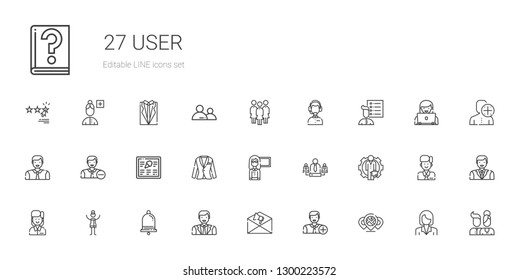 user icons set. Collection of user with placeholder, add user, notification, man, woman, employee, team, guide, suit, menu, list, customer service. Editable and scalable icons.