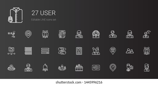 user icons set. Collection of user with placeholder, menu, receptionist, team, notification, man, users, switch, grid, cloud folder, employee. Editable and scalable user icons.