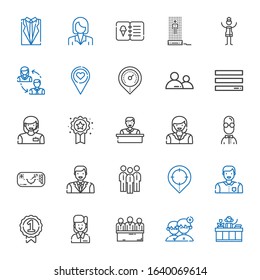 user icons set. Collection of user with receptionist, people, candidates, employee, badge, man, placeholder, group, ar glasses, woman, menu. Editable and scalable user icons.