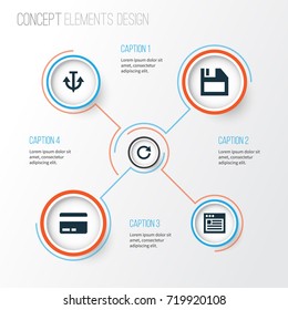 User Icons Set. Collection Of Refresh, Card, Armature And Other Elements. Also Includes Symbols Such As Disk, Repeat, Iron.