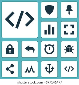 User Icons Set. Collection Of Screenshot, Armature, Tag And Other Elements. Also Includes Symbols Such As Bug, Chart, Media.