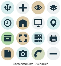 User Icons Set. Collection Of Screenshot, Photo, Map Pin And Other Elements. Also Includes Symbols Such As Slim, Fold, Camera.