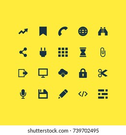 User Icons Set. Collection Of Socket, Monitor, Application And Other Elements. Also Includes Symbols Such As Lock, Audio, Diagram.
