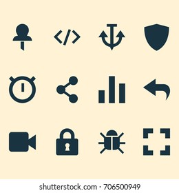 User Icons Set. Collection Of Tag, Screenshot, Column And Other Elements. Also Includes Symbols Such As Close, Share, Note.