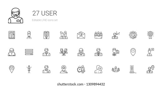 user icons set. Collection of user with team, employee, placeholder, man, woman, driver, menu, candidates, notification, hologram, add user. Editable and scalable user icons.