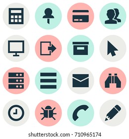 User Icons Set. Collection Of Virus, Letter, Monitor And Other Elements. Also Includes Symbols Such As Message, Cursor, Schedule.
