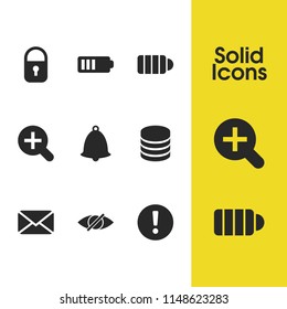 User icons set with datacenter, mail and middle of charge elements. Set of user icons and alkaline concept. Editable vector elements for logo app UI design.