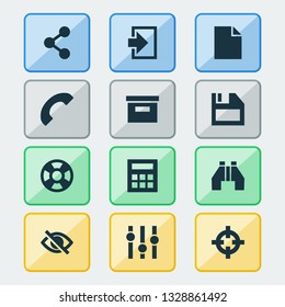 User icons set with file, hide, log in and other calculate  elements. Isolated vector illustration user icons.