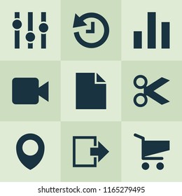 User icons set with file, location, chart and other scissors elements. Isolated vector illustration user icons.