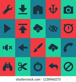 User icons set with find, play, ban and other button  elements. Isolated vector illustration user icons.