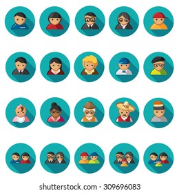 User icons set in flat design with long shadow. Illustration EPS10