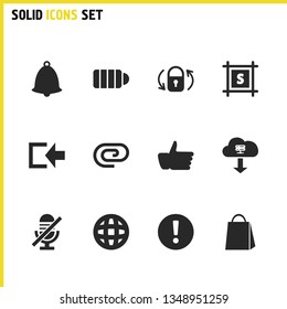 User icons set with language, like and package elements. Set of user icons and thumb up concept. Editable vector elements for logo app UI design.