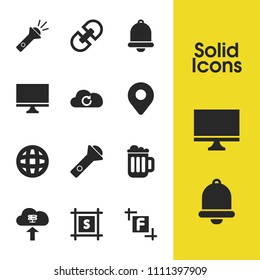 User icons set with language, screenshot and lighten elements. Set of user icons and capture concept. Editable vector elements for logo app UI design.