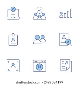 User icons set. Line Duotone style, editable stroke. user, cv, id card, friends, family, focus.