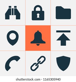 User icons set with location, download, folder and other dossier elements. Isolated vector illustration user icons.