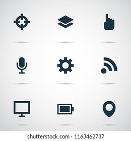 User icons set with location, setting, feed and other wifi elements. Isolated vector illustration user icons.