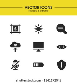 User icons set with mute, security and see elements. Set of user icons and microphone concept. Editable vector elements for logo app UI design.