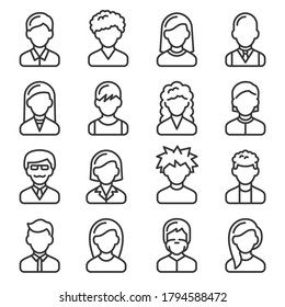 User Icons set on White Background. Line Style Vector