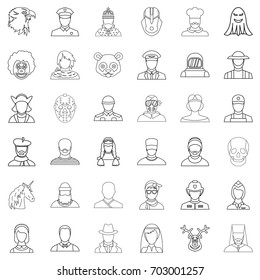 User icons set. Outline style of 36 user vector icons for web isolated on white background