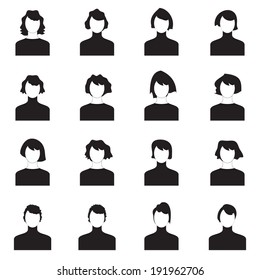 User icons set, people flat icons, black isolated on white background, vector illustration.