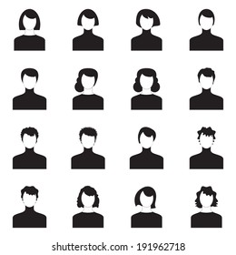 User icons set, people flat icons, black isolated on white background, vector illustration.
