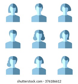 User icons set, people flat icons, isolated on white background, vector illustration.