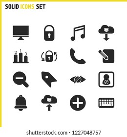 User icons set with phone, rating and switch off elements. Set of user icons and handset concept. Editable vector elements for logo app UI design.