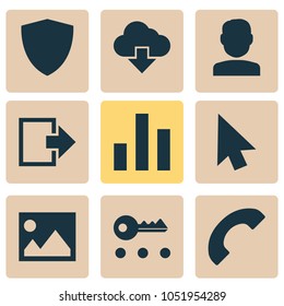 User icons set with protect, storage, image and other exit elements. Isolated vector illustration user icons.