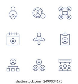 User icons set. Thin Line style, editable stroke. user, team meeting, calendar, choose.