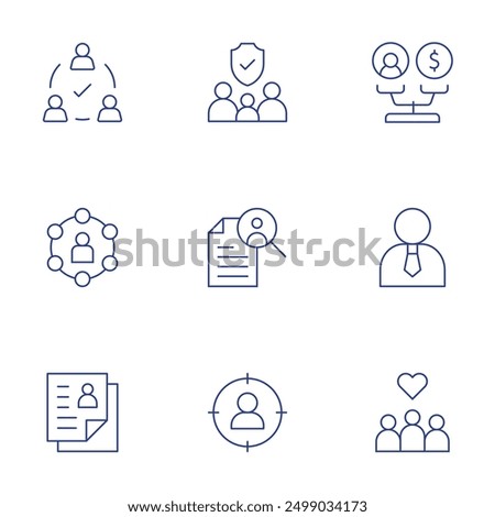 User icons set. Thin Line style, editable stroke. user, team, investor, happy client, equality, job search, headhunting, family, cv.