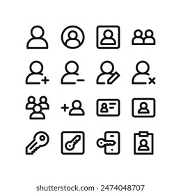 User icons set. UI line icons with editable stroke