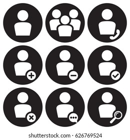 user icons set. White on a black background